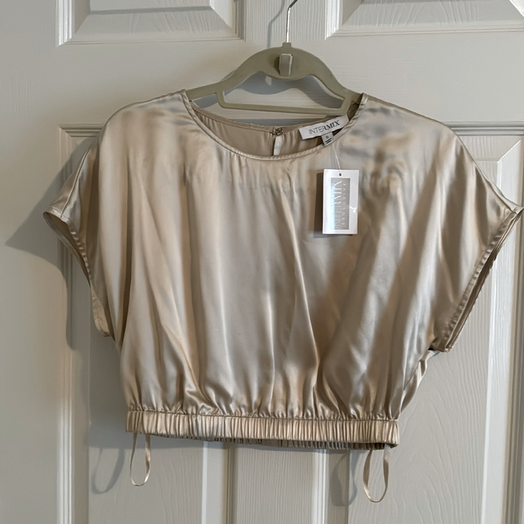 Nwt Intermix Sheldon Silk Cropped Top. Taupe/Cream Color.